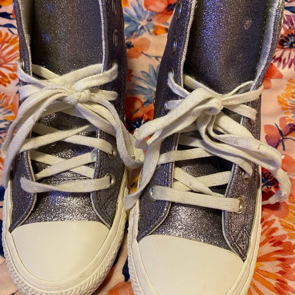 Converse Women’s Glitter High-Top Sneakers - Silver & Lavender Sz 6